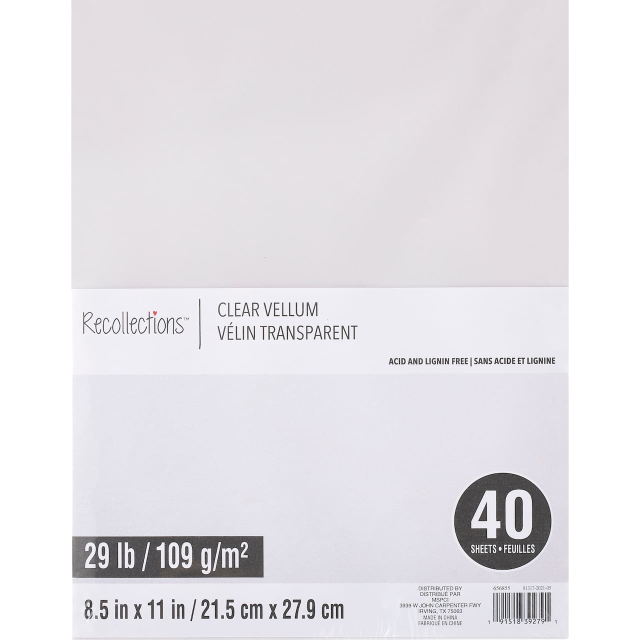 12 Packs: 40 ct. (480 total) Clear 8.5" x 11" Vellum Paper by Recollections™